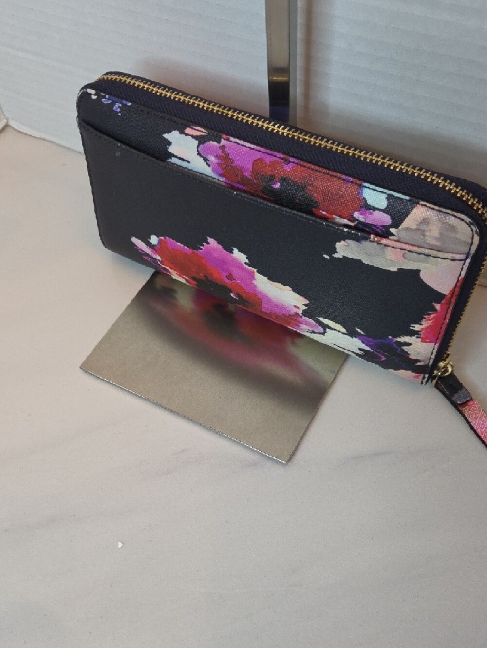 kate spade Black Floral Zip Around Wallet with Pink & Blue Accents - Picture 6 of 12